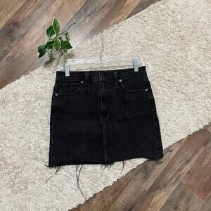 Madewell 27 Washed Out Black Raw Frayed Hem Stretch Denim Straight Mini Skirt